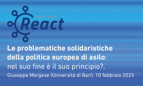 Podcast REACT: Prof. Giuseppe Morgese - Le problematiche solidaristiche della politica europea di asilo: nel suo fine è il suo principio?  