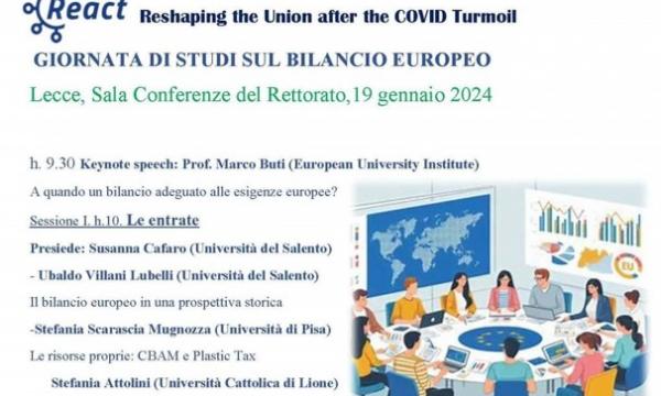 19 GENNAIO 2024: UNIVERSITA' DEL SALENTO, LECCE- GIORNATA DI STUDI SUL BILANCIO EUROPEO